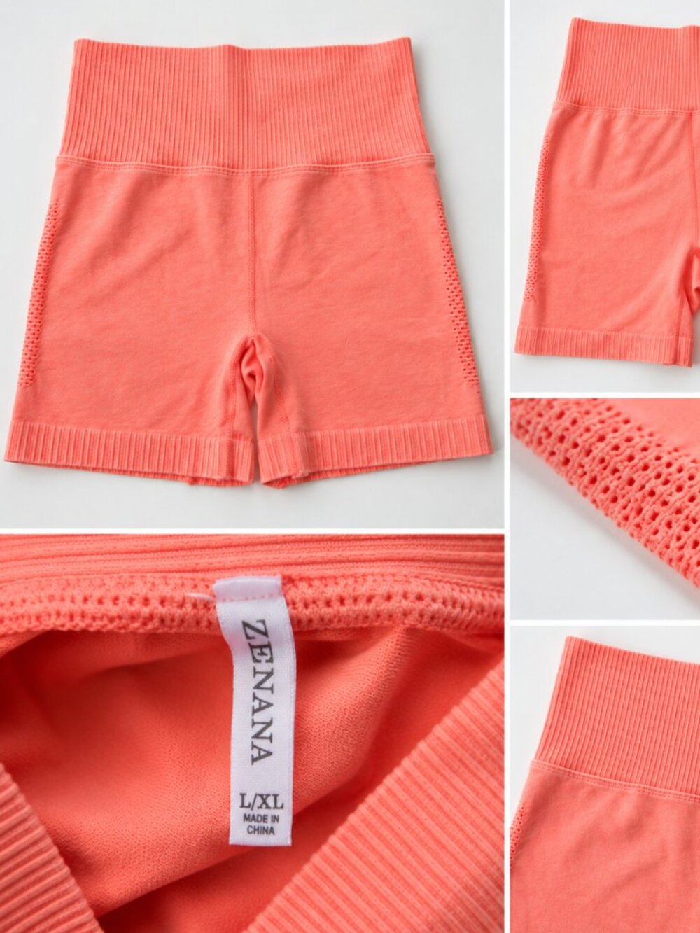 ZENANA Neon Coral Seamless Ribbed Biker Shorts | Size L/XL | Never Worn